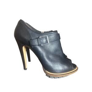 Belstaff Peep Toe Heels Black Leather 39 1/2 8 1/2-9 in US